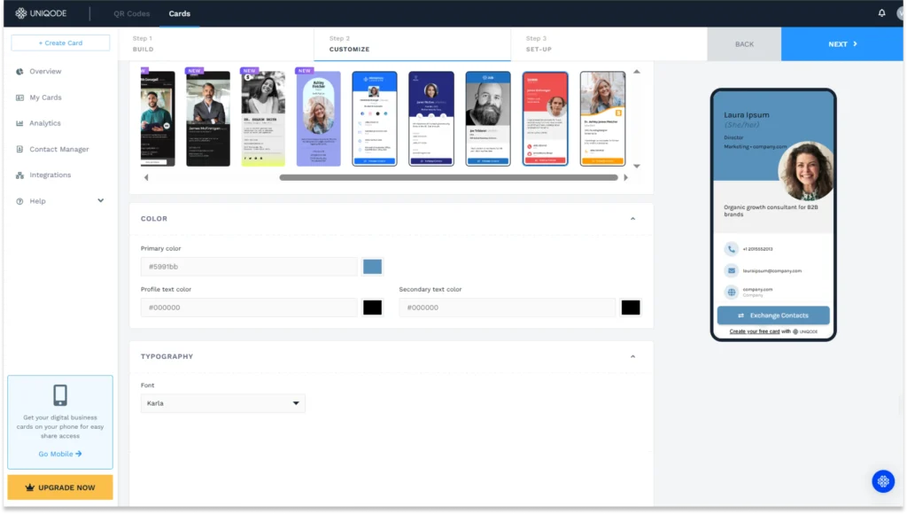 Customize your free digital business card