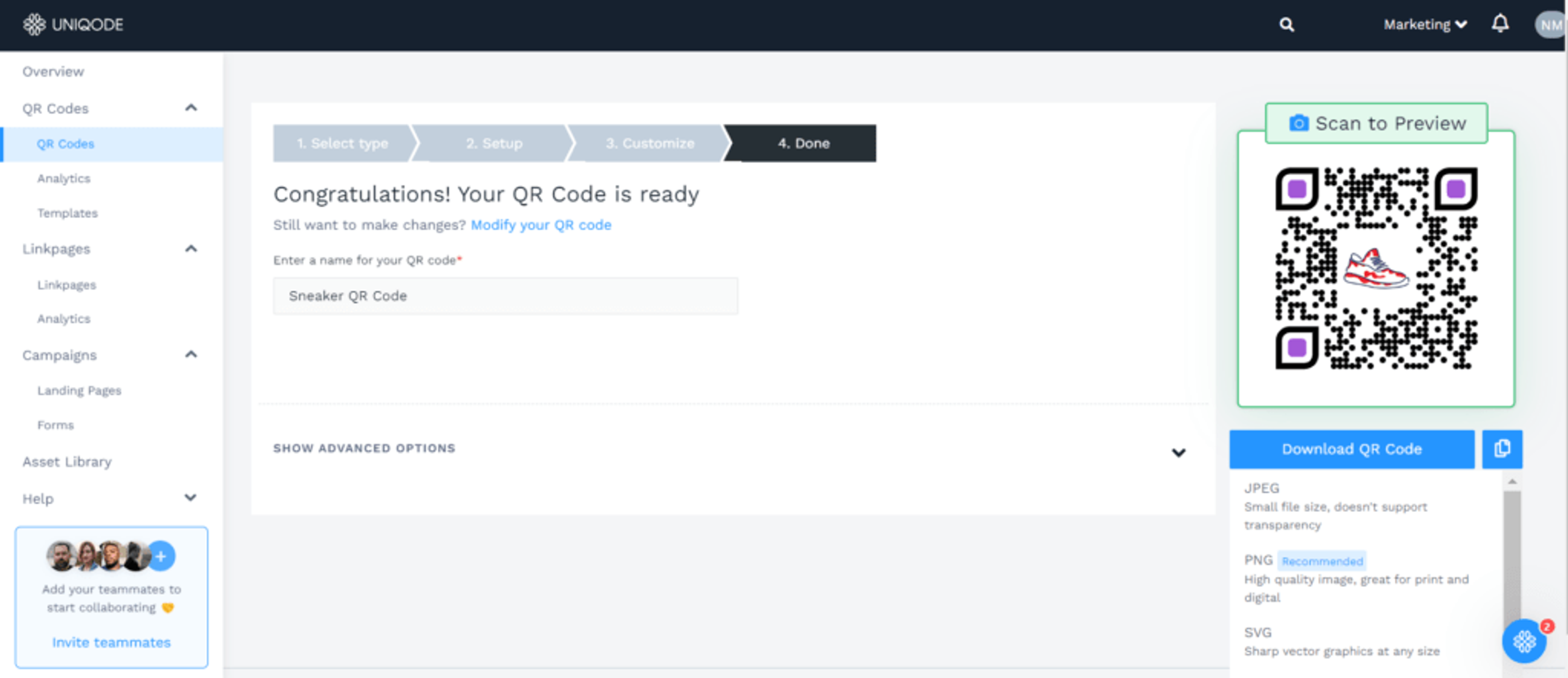  Download the QR Code in a desired format