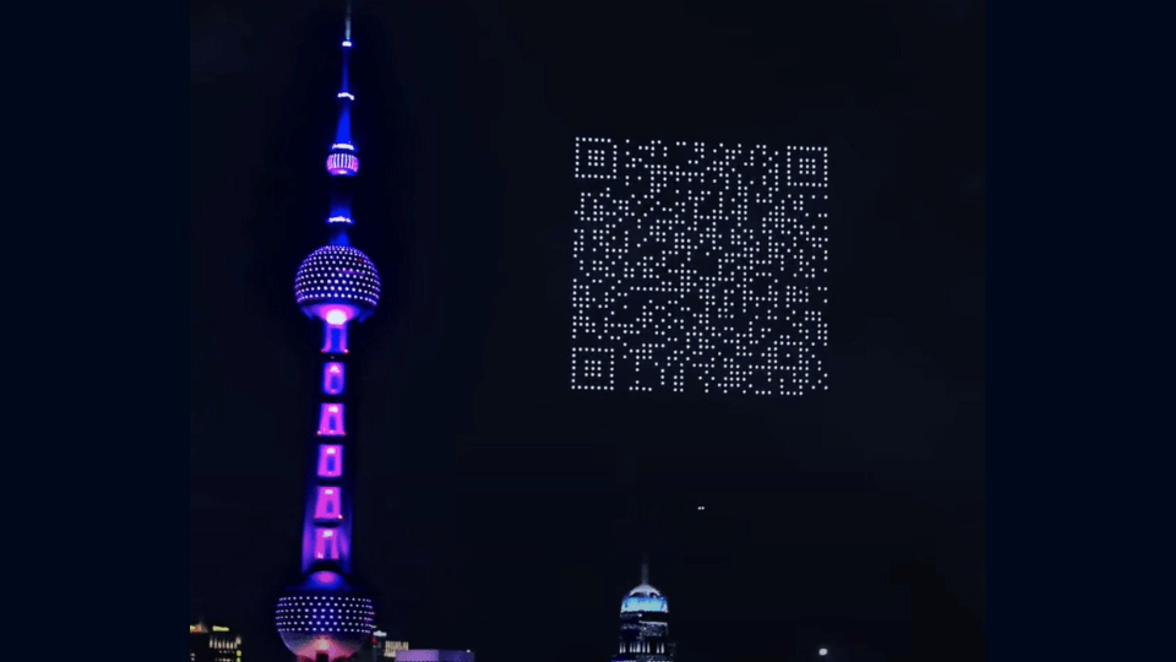 Cygames used drones to form a giant QR Code in the sky in Shanghai
