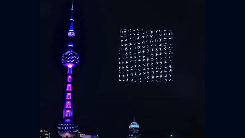 Cygames used drones to form a giant QR Code in the sky in Shanghai
