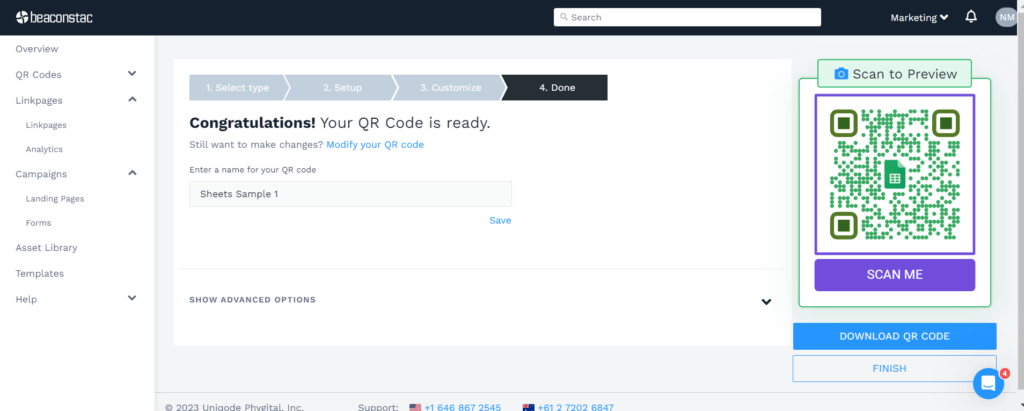 Download your Google Sheets QR Code in the required format