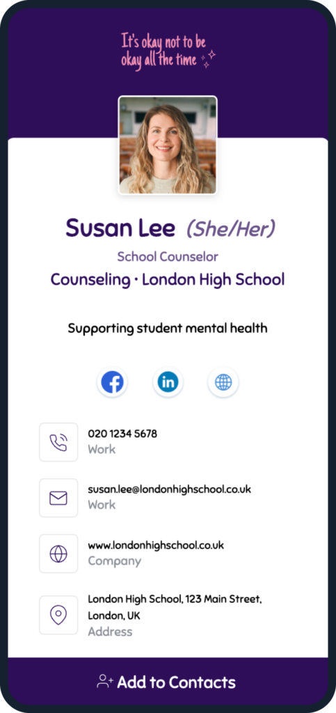 Template for educational professionals’ digital business card