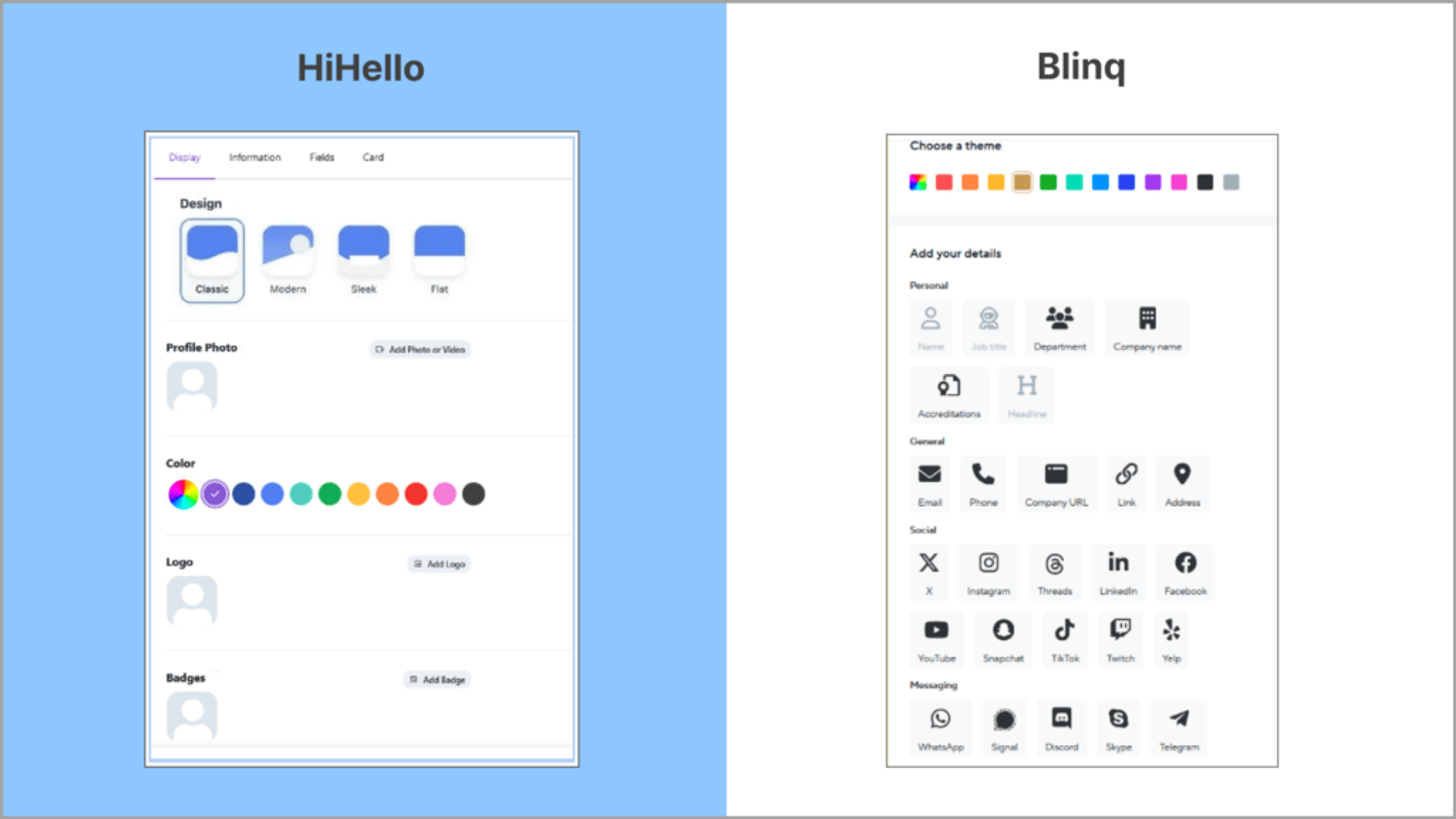 Snapshots of HiHello and Blinq