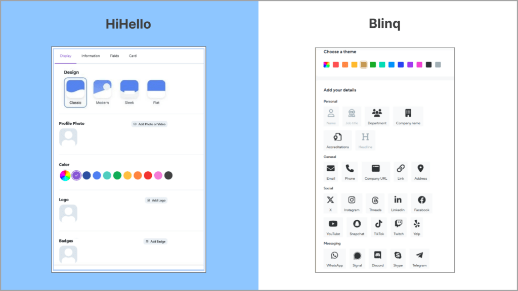Snapshots of HiHello and Blinq