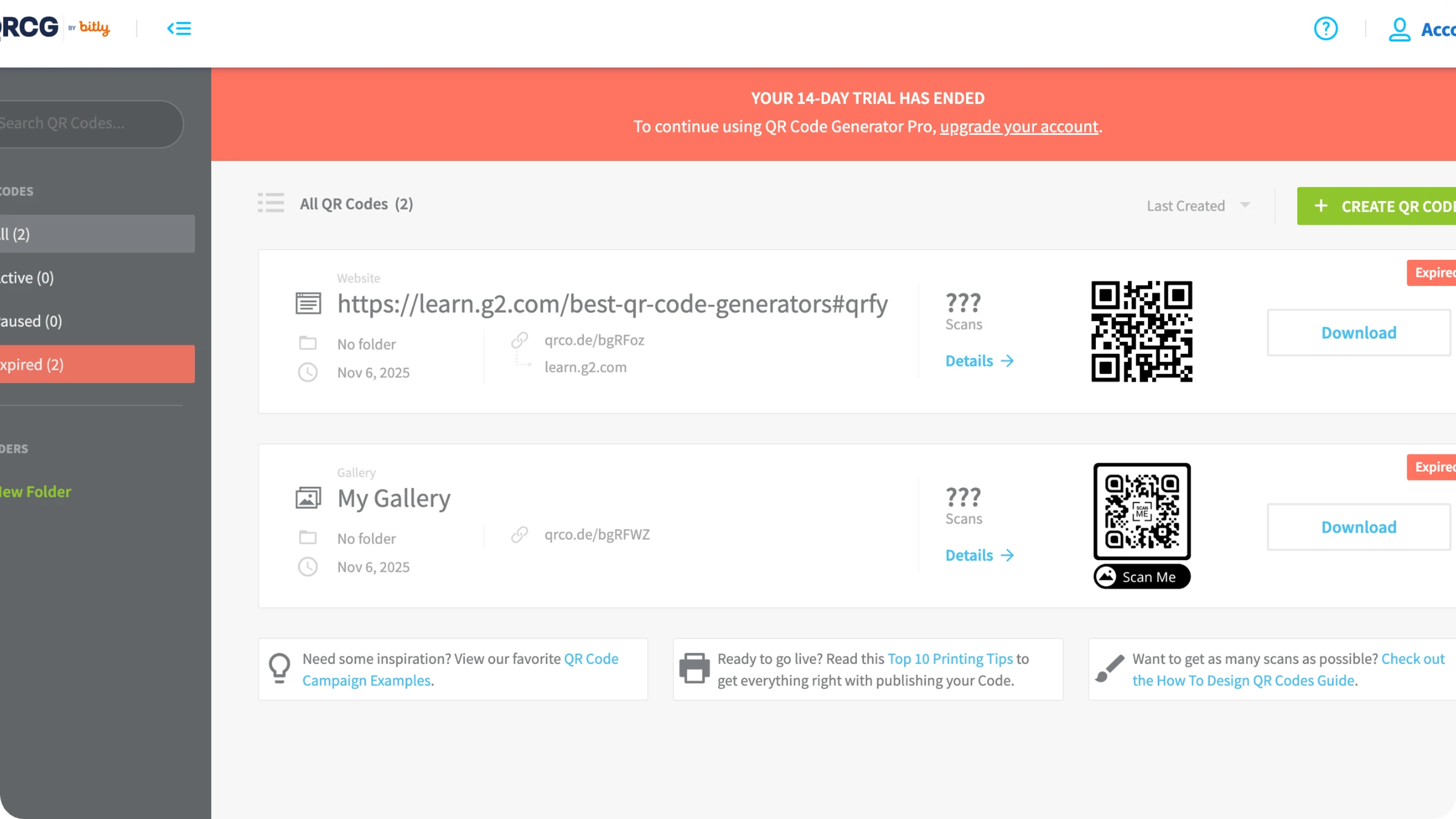 QRCG dashboard