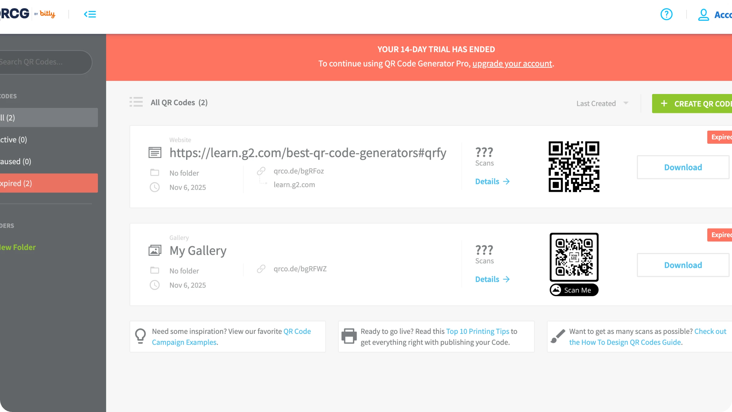 QRCG dashboard