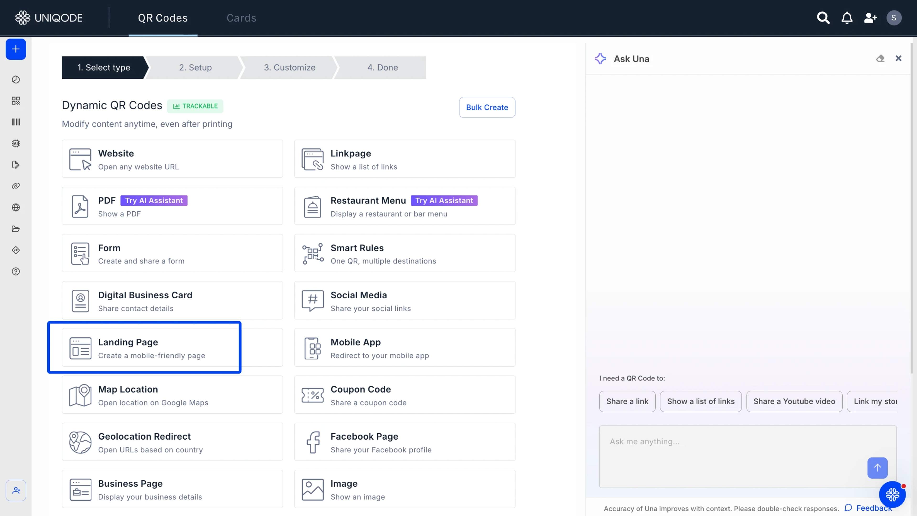 Choose ‘Landing Page’