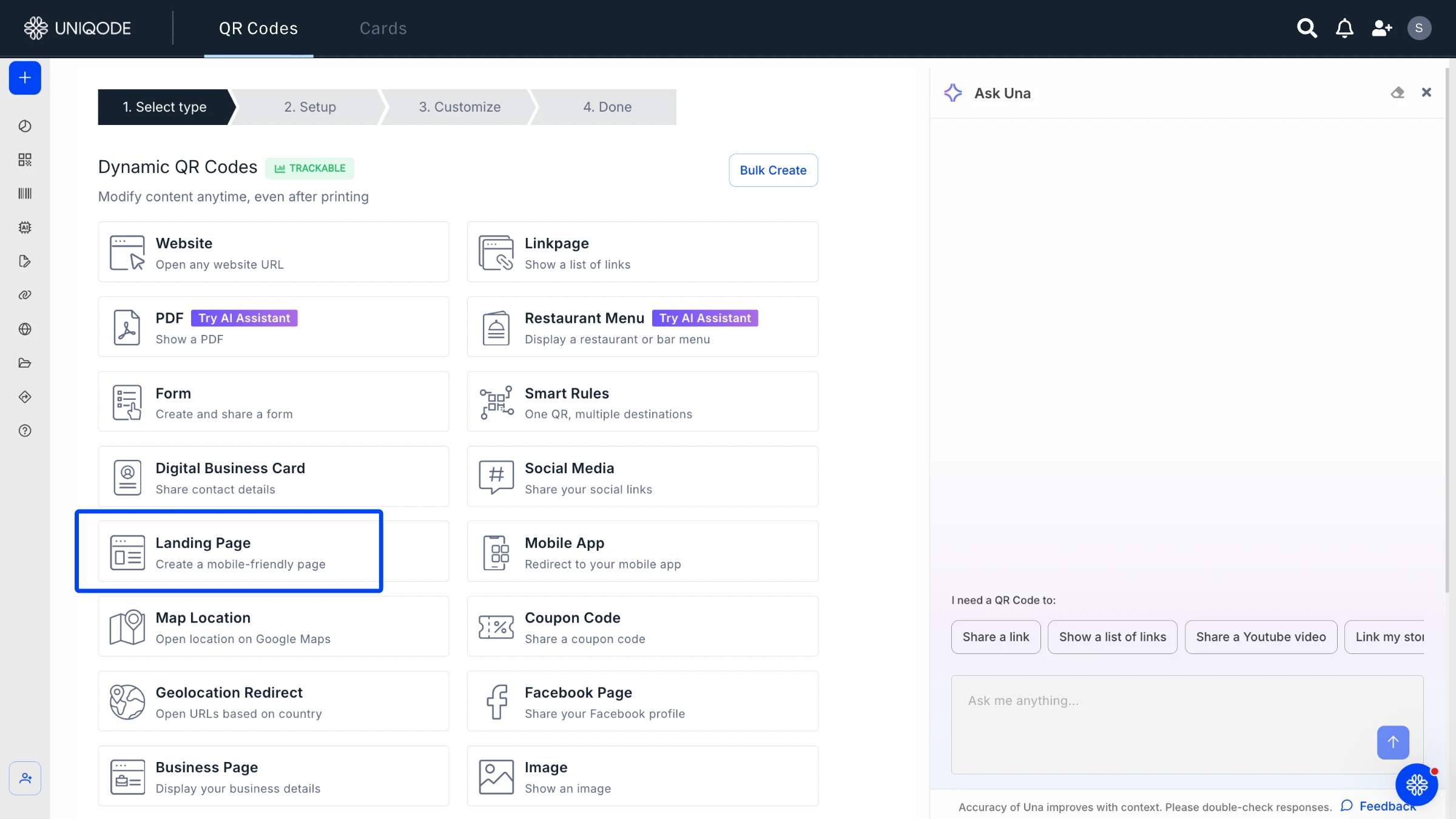 Choose ‘Landing Page’
