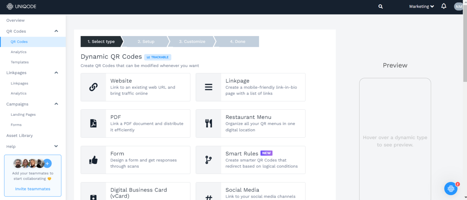 Choose the QR Code campaign type