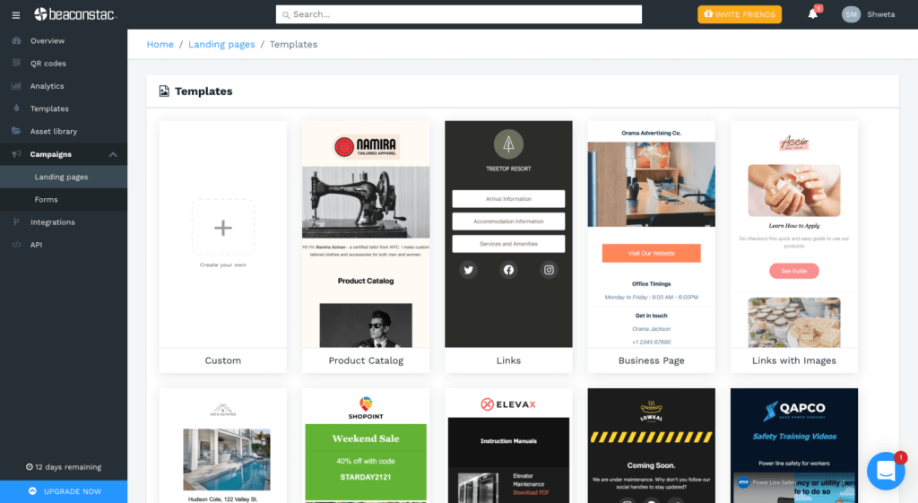Select a landing page template