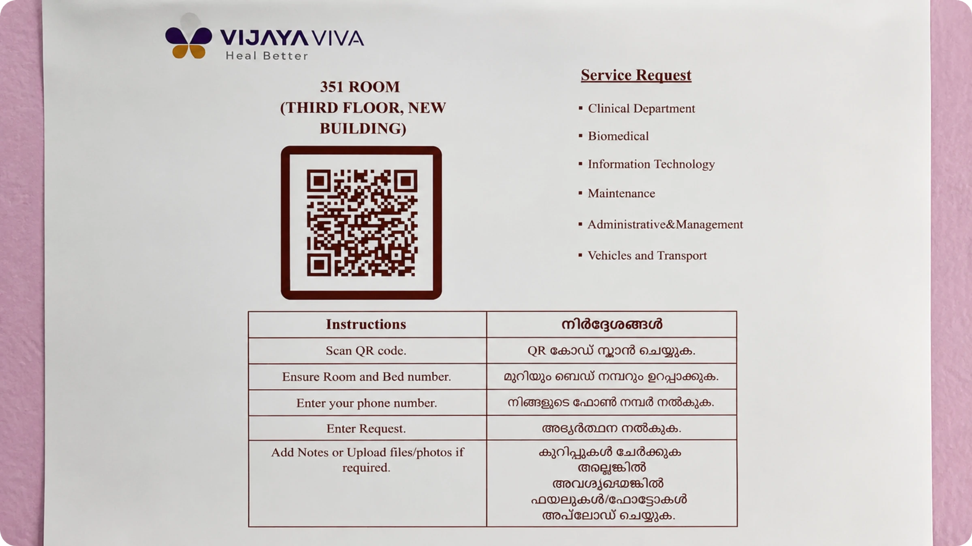 In room service QR Codes for 