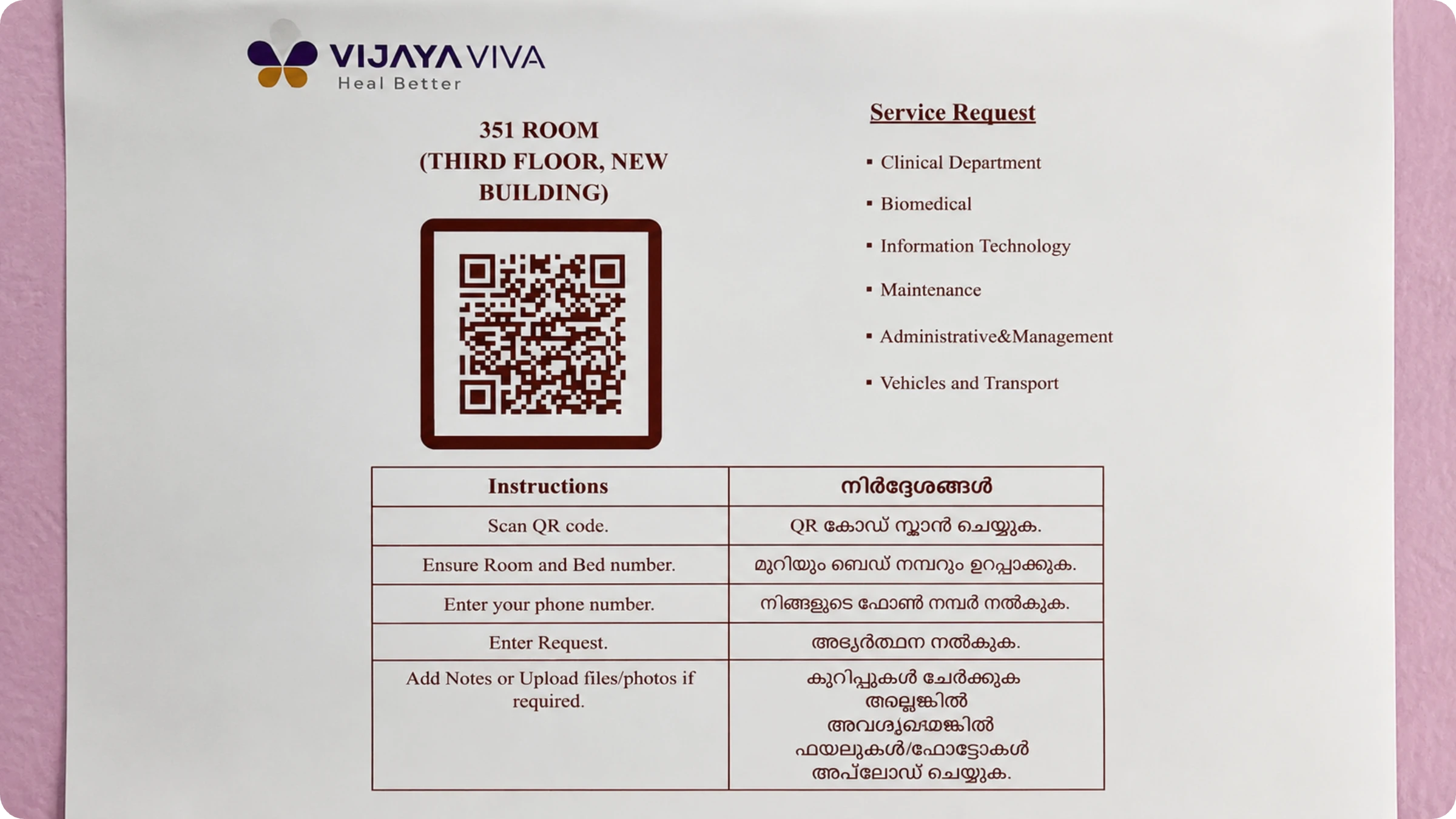 In room service QR Codes for