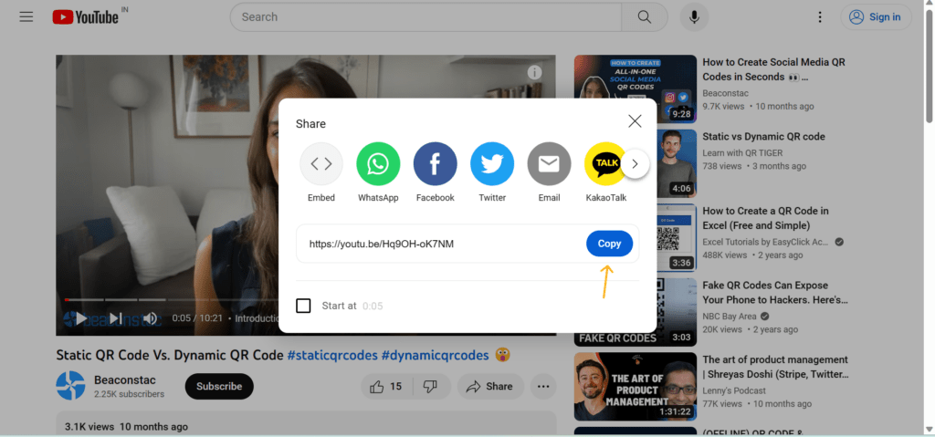 Copy the URL of the Youtube video of your choice