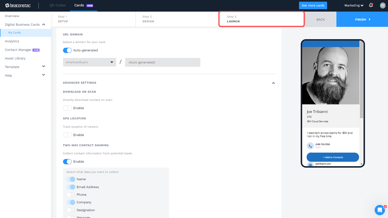 Enable your required networking features on the LAUNCH tab.