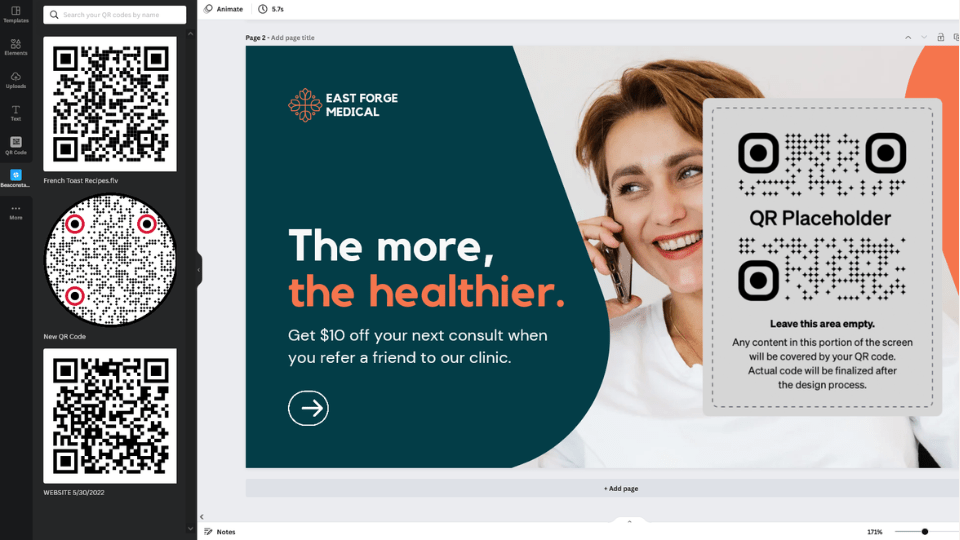 Selecting the Canva QR Code you need