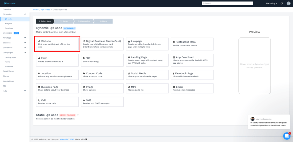 Select landing page QR Code for wedding RSVP