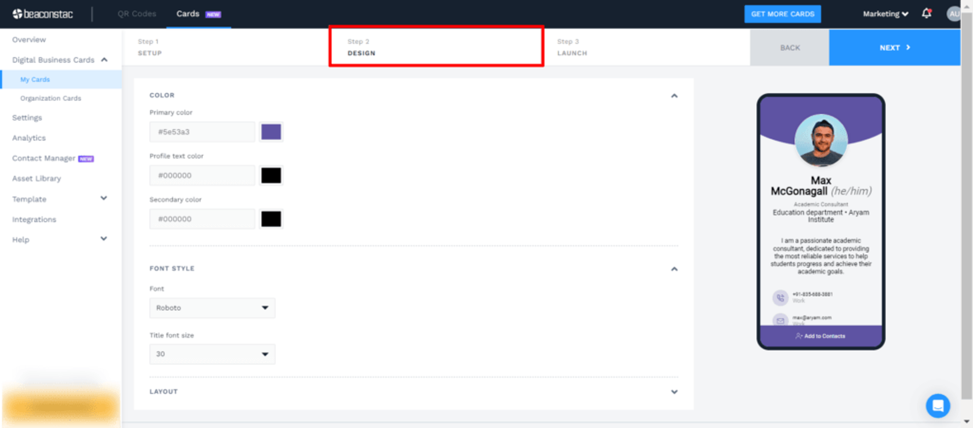 Customize your digital business card