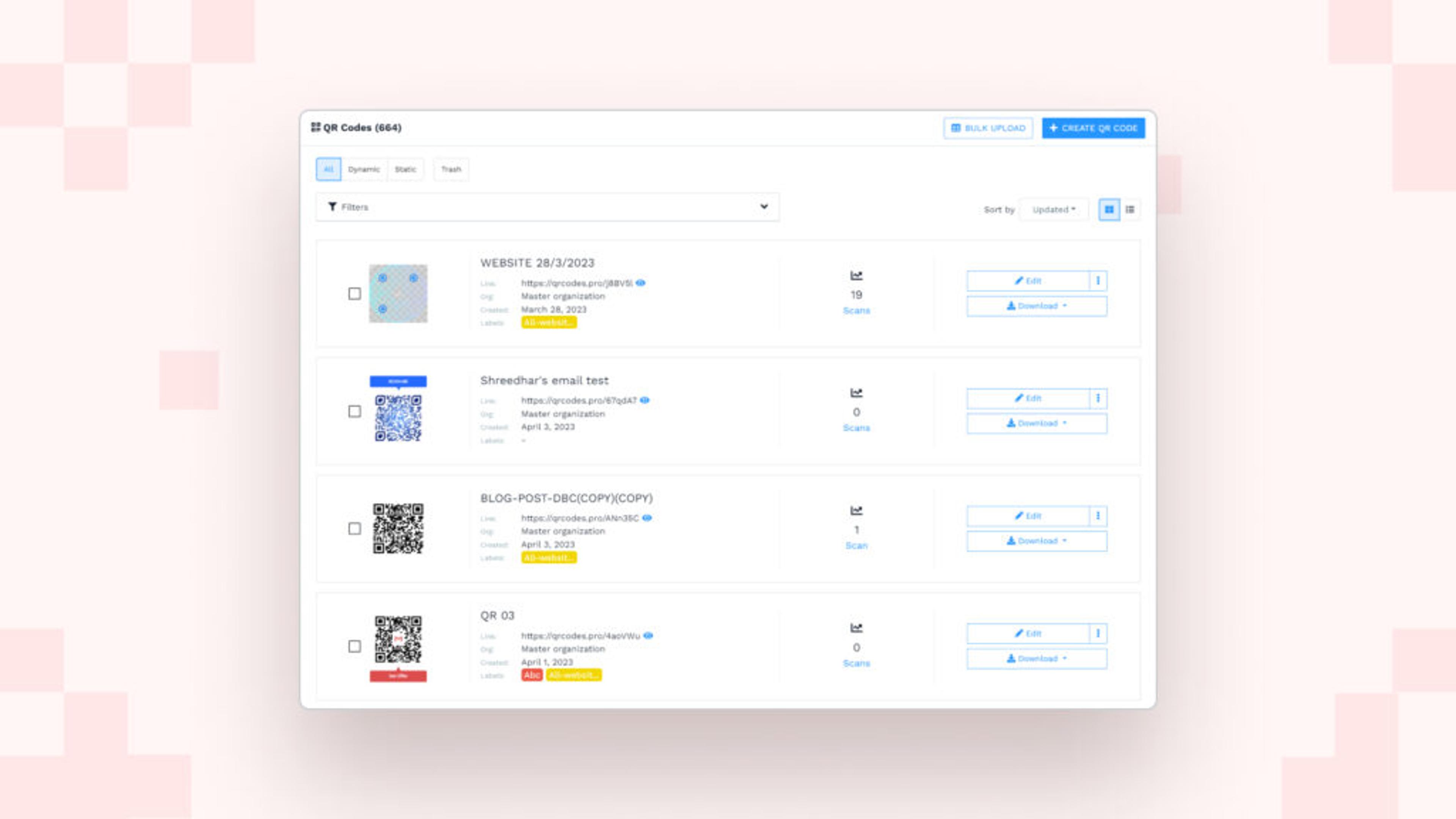 A single dashboard to conveniently access all QR Codes generated, using Uniqode.