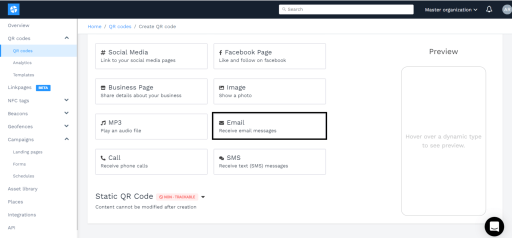 select email qr code from beaconstac