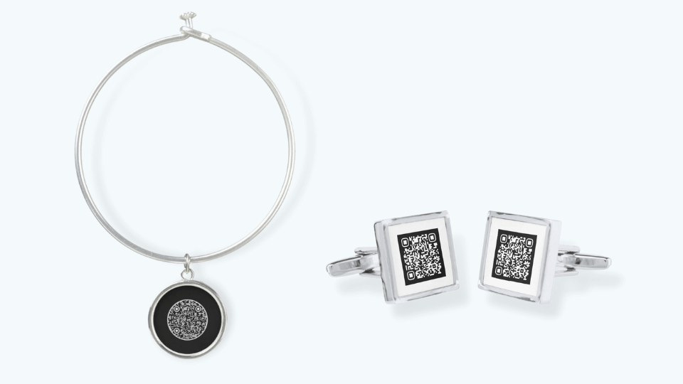 QR Code patterns on jewelry.