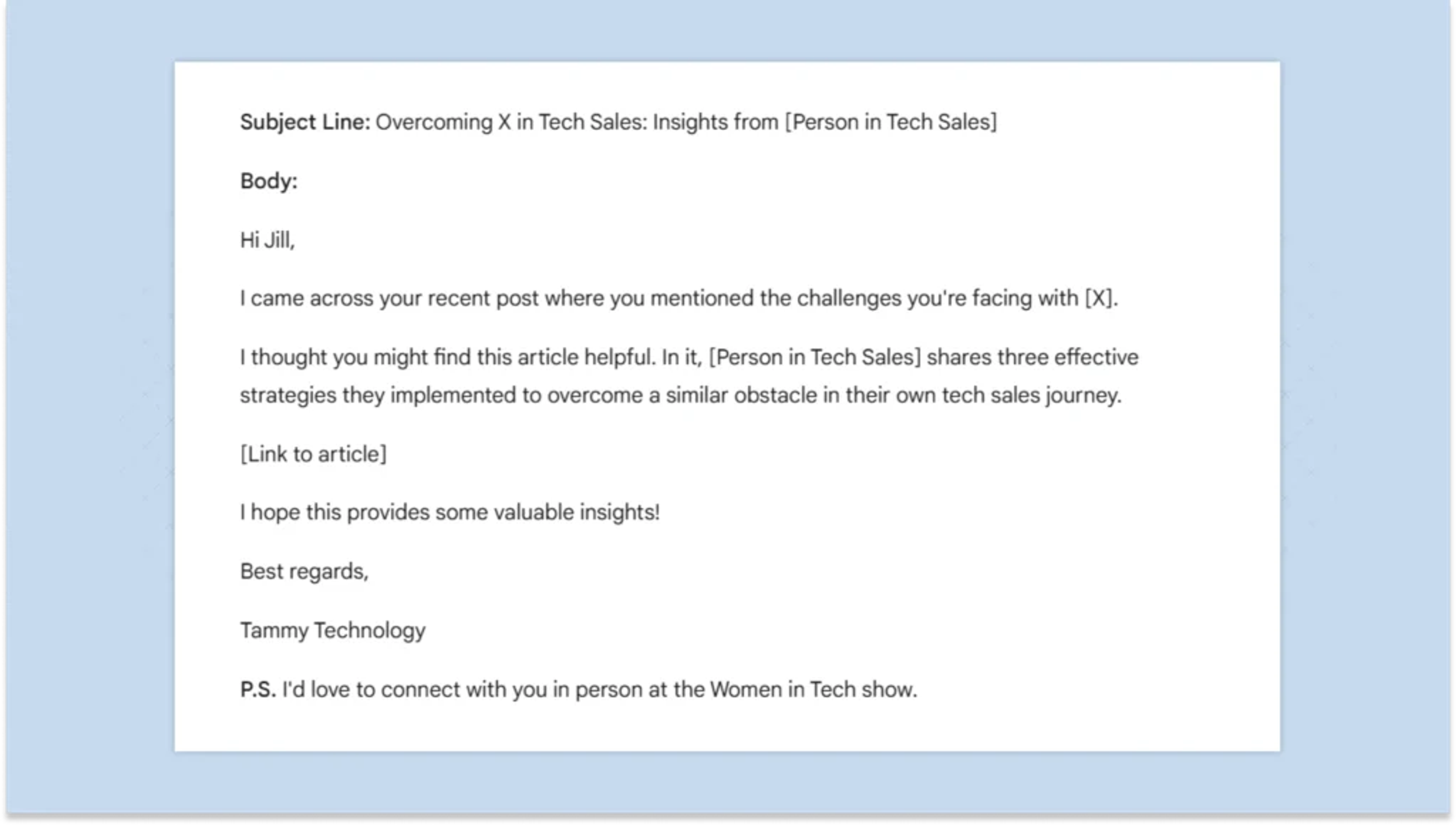 Email template to connect with a prospect before an event 