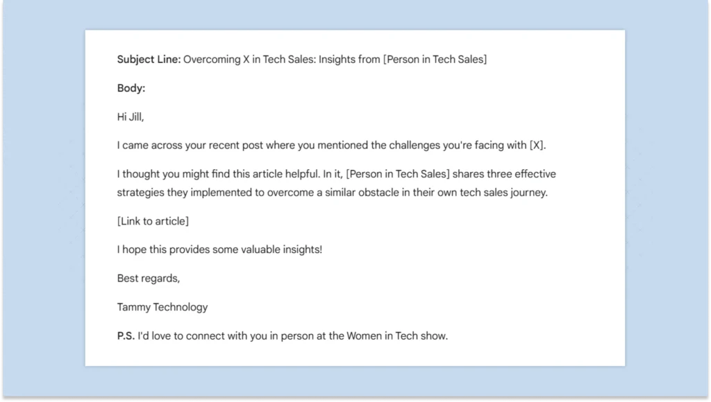 Email template to connect with a prospect before an event