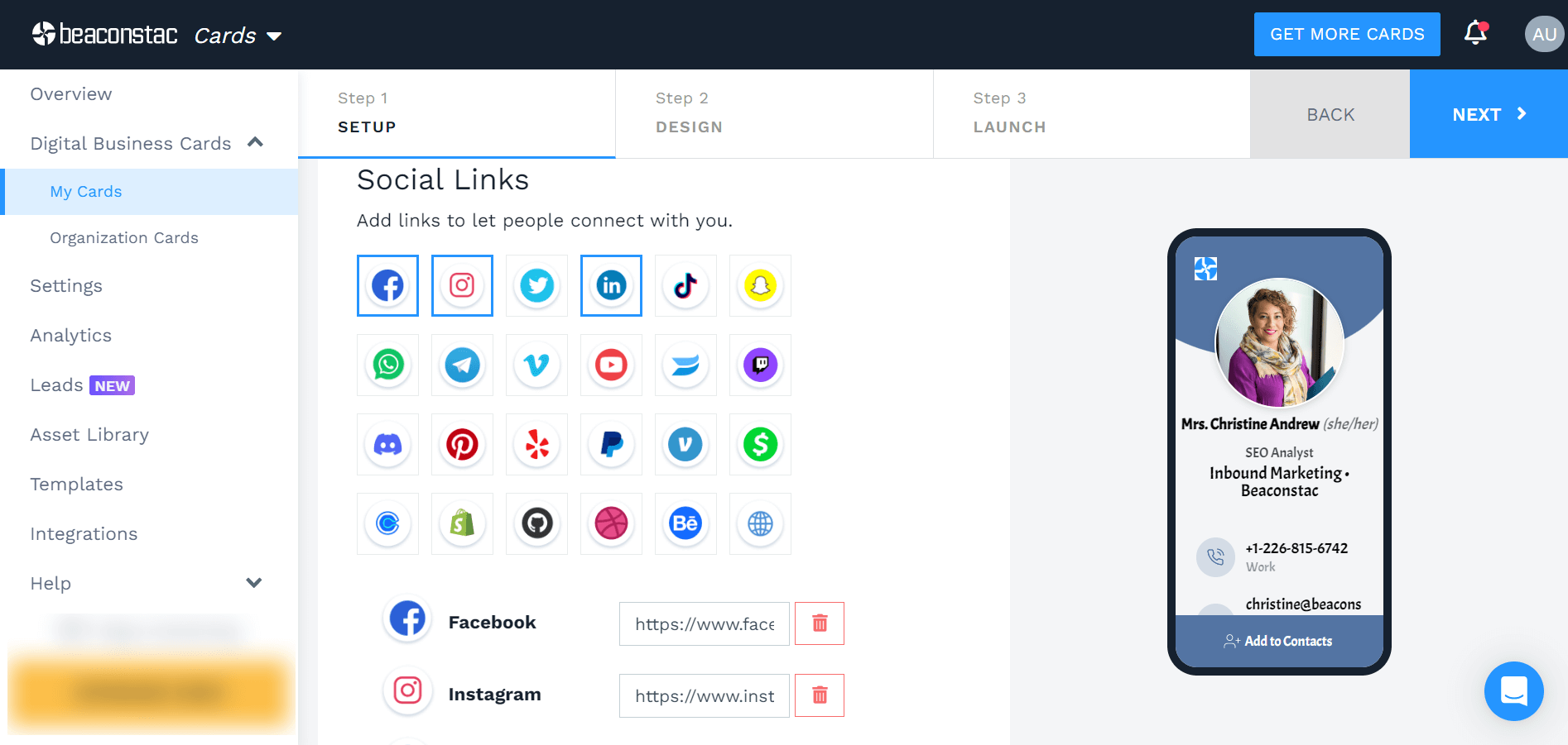 Update social links of your digital business card