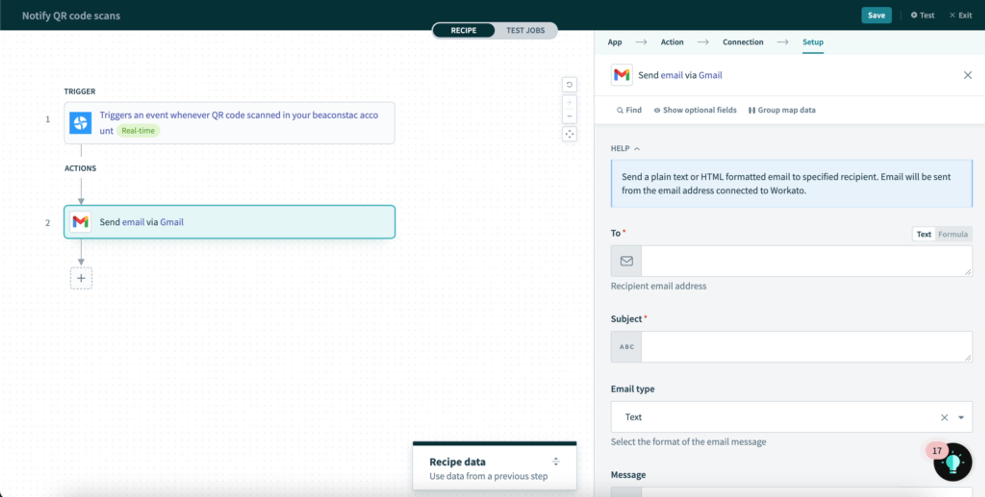 Enter email content for Uniqode Workato automation.