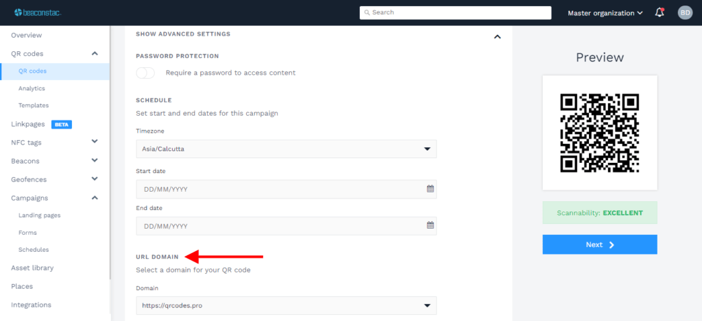 Under advanced settings, you’ll find ‘URL DOMAIN’