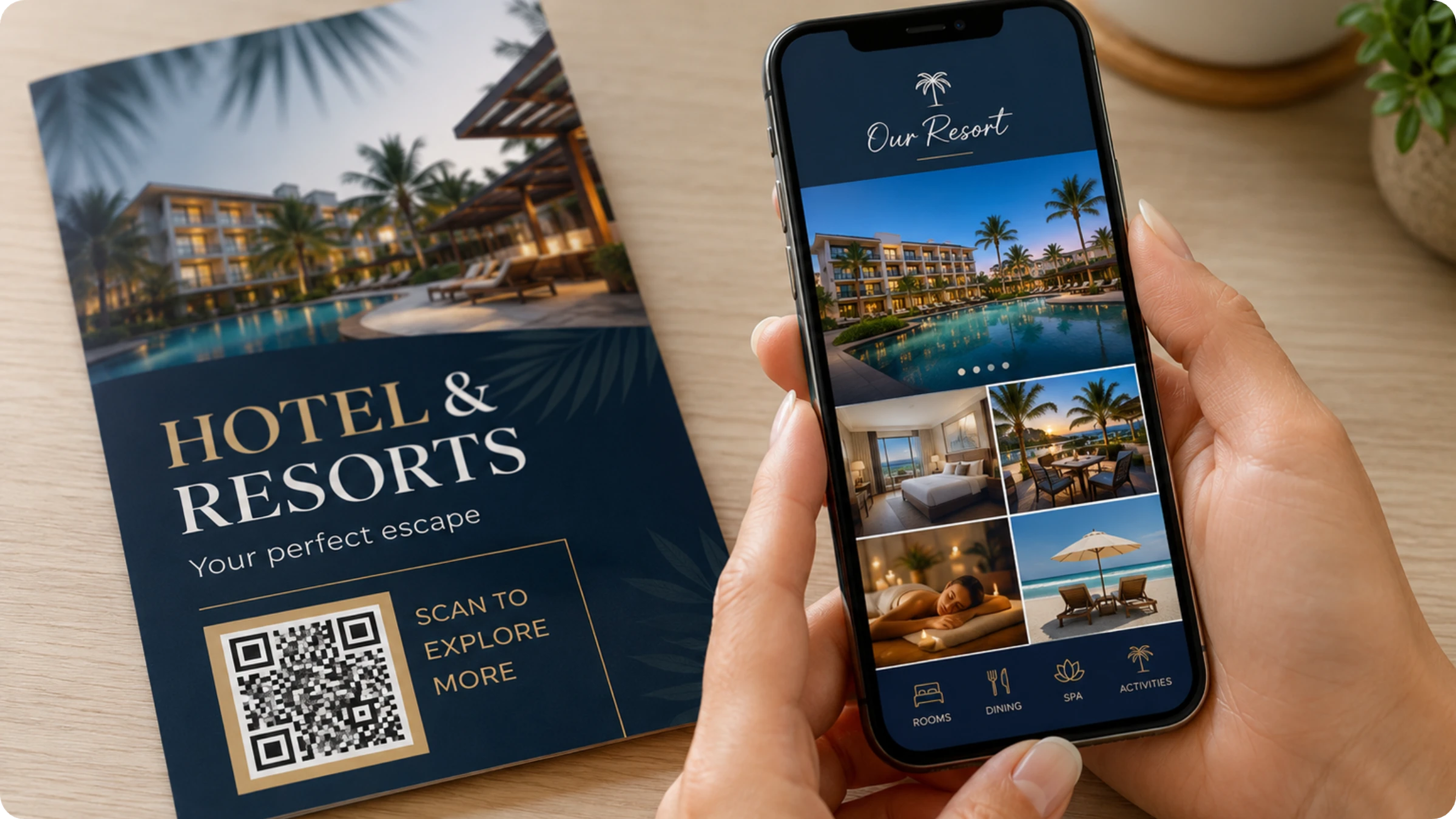 Travel QR Codes to show photos of resort