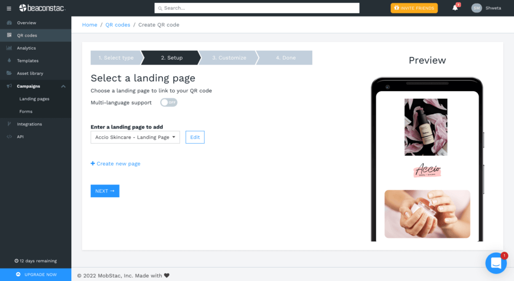 Select your landing page
