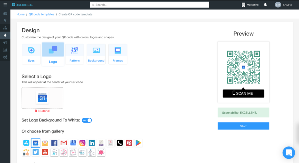 Save your QR Code template