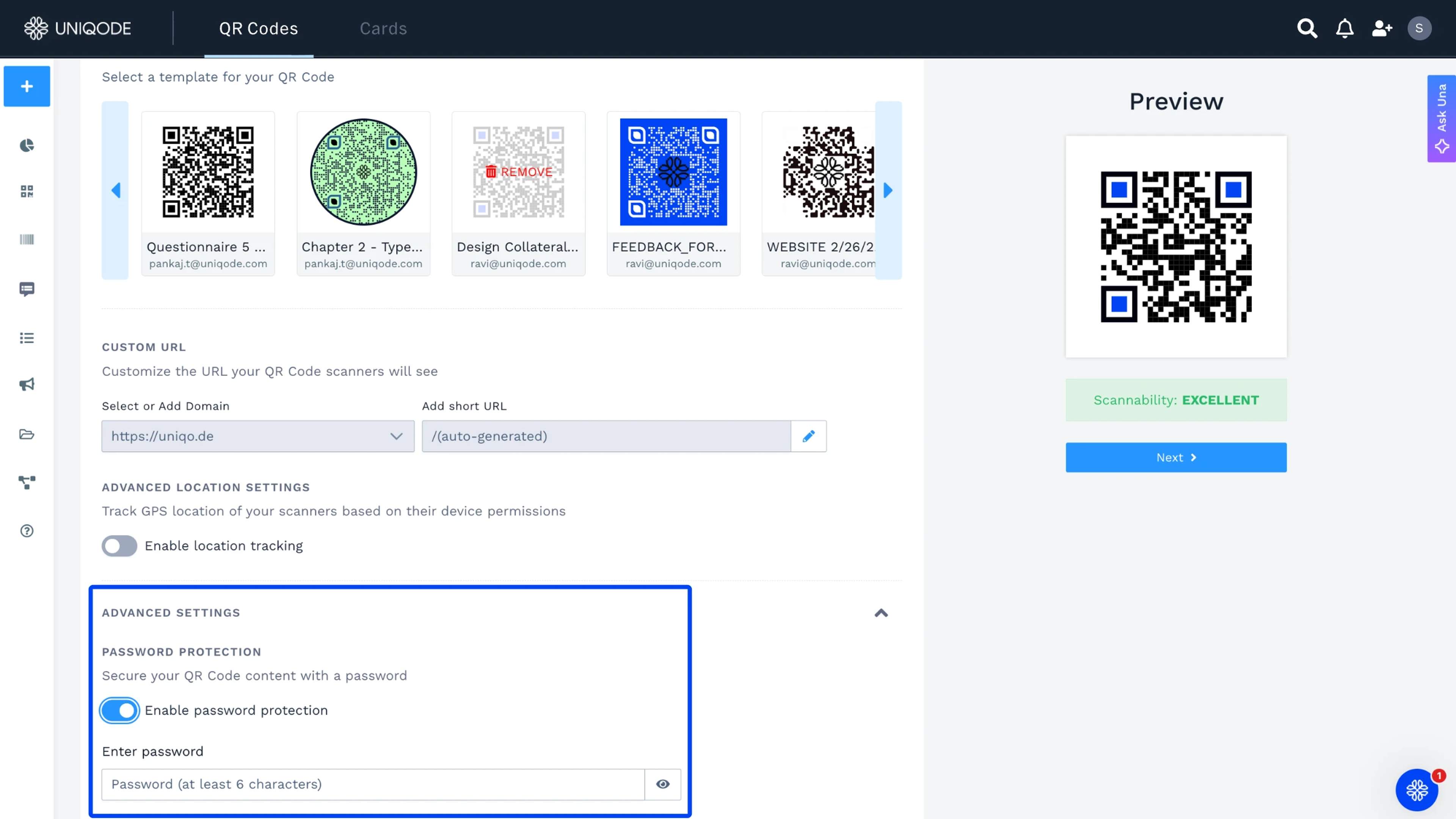 QR Code password protection