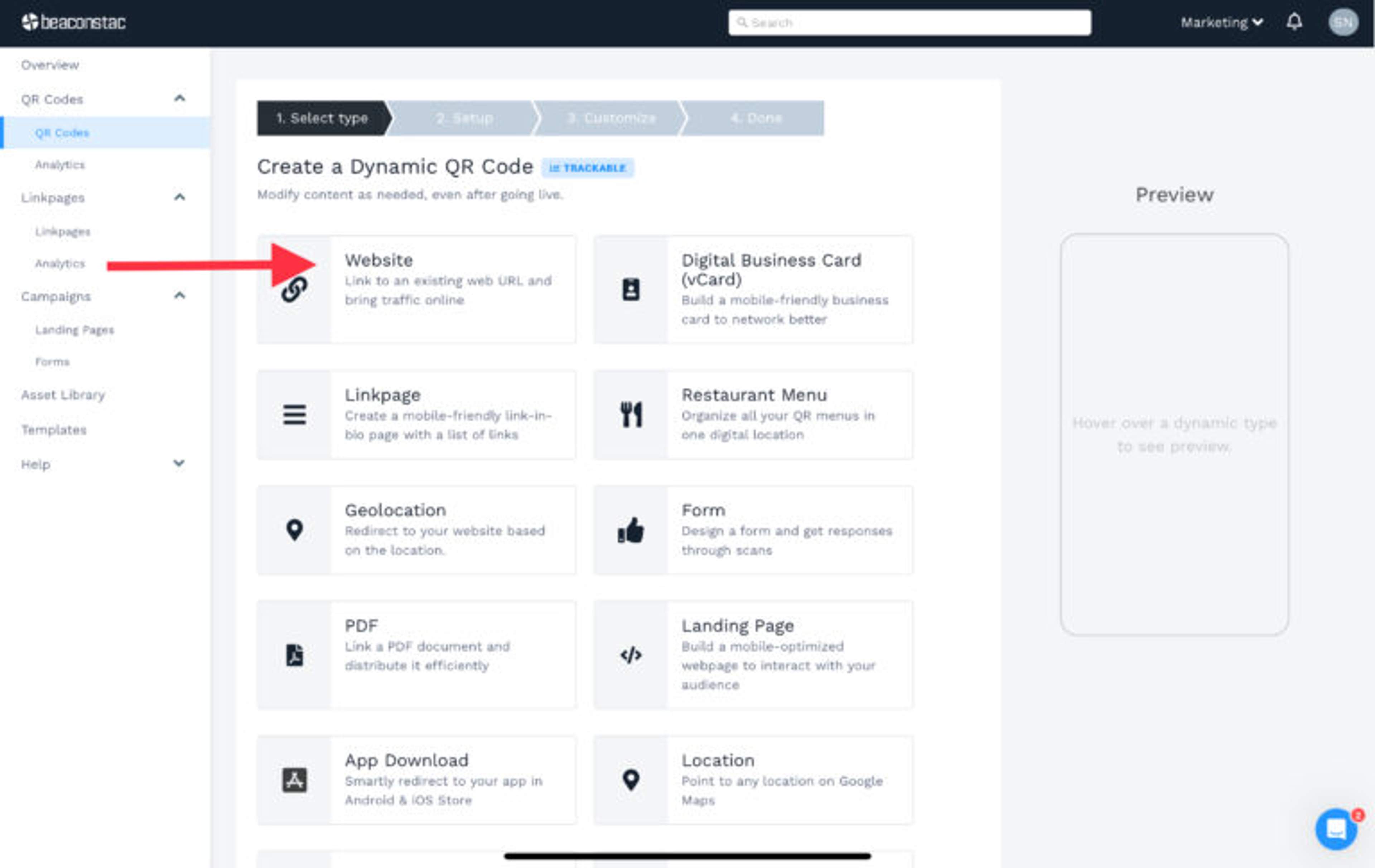 Click "Website" as the campaign