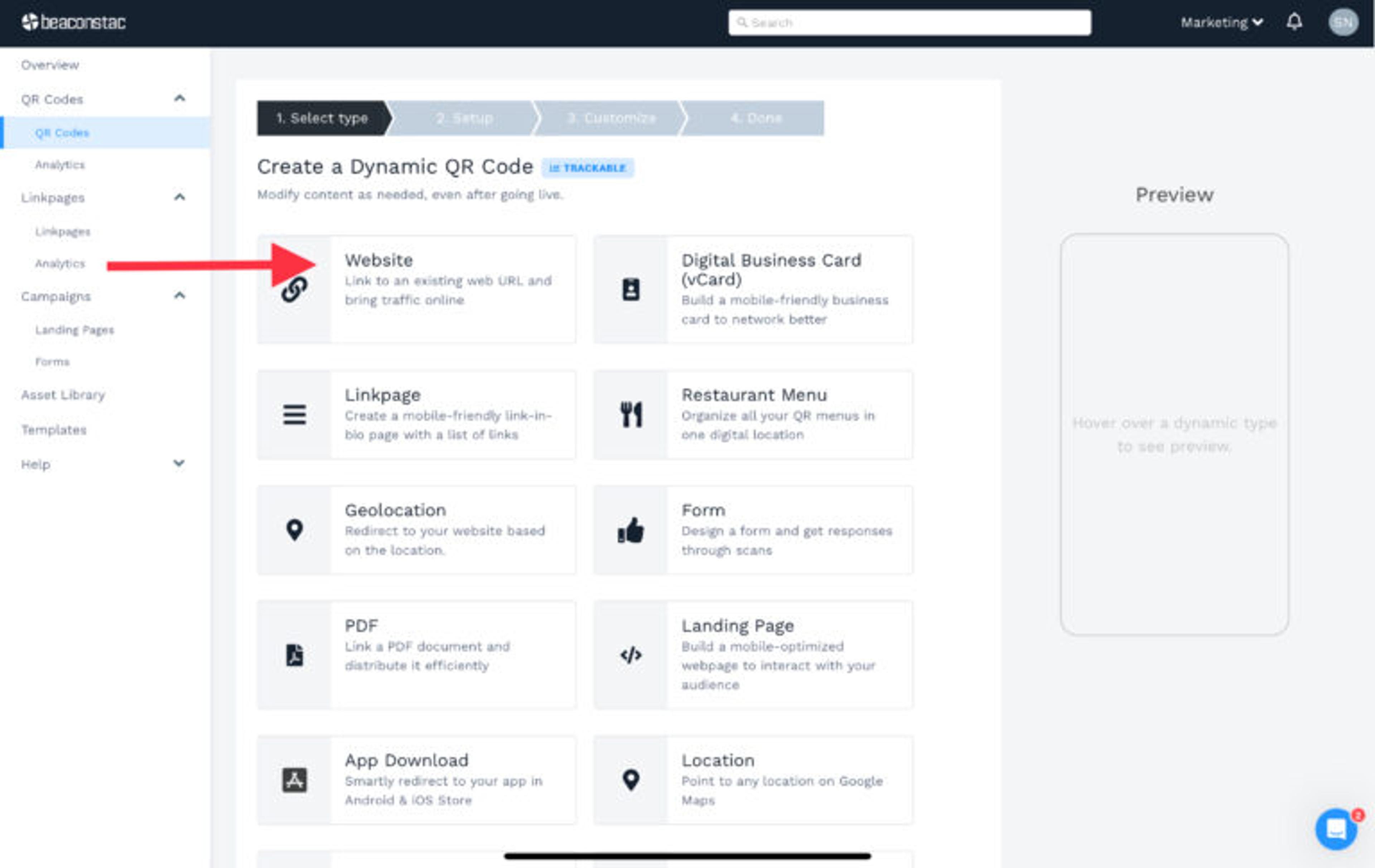 Click "Website" as the campaign