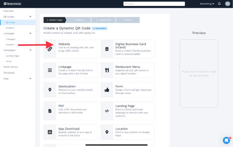 Click "Website" as the campaign