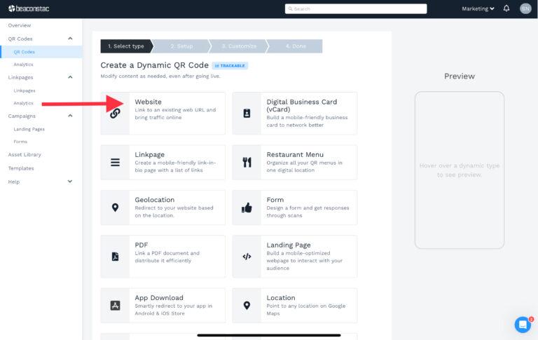 Click "Website" as the campaign