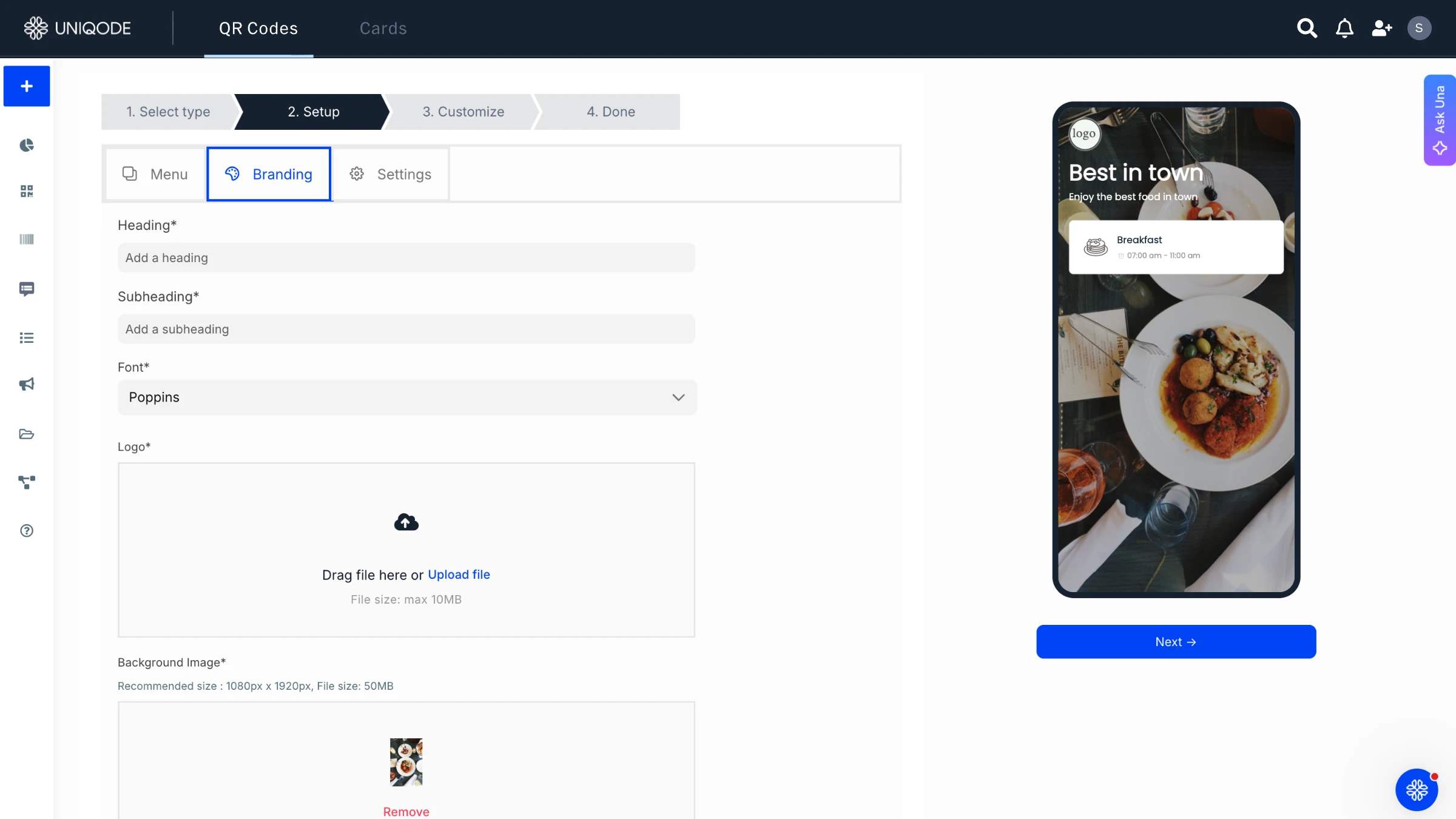 branding the QR Code menu for restaurants