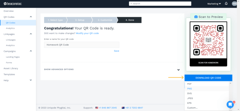 Download your QR Codes for classroom in the desired format