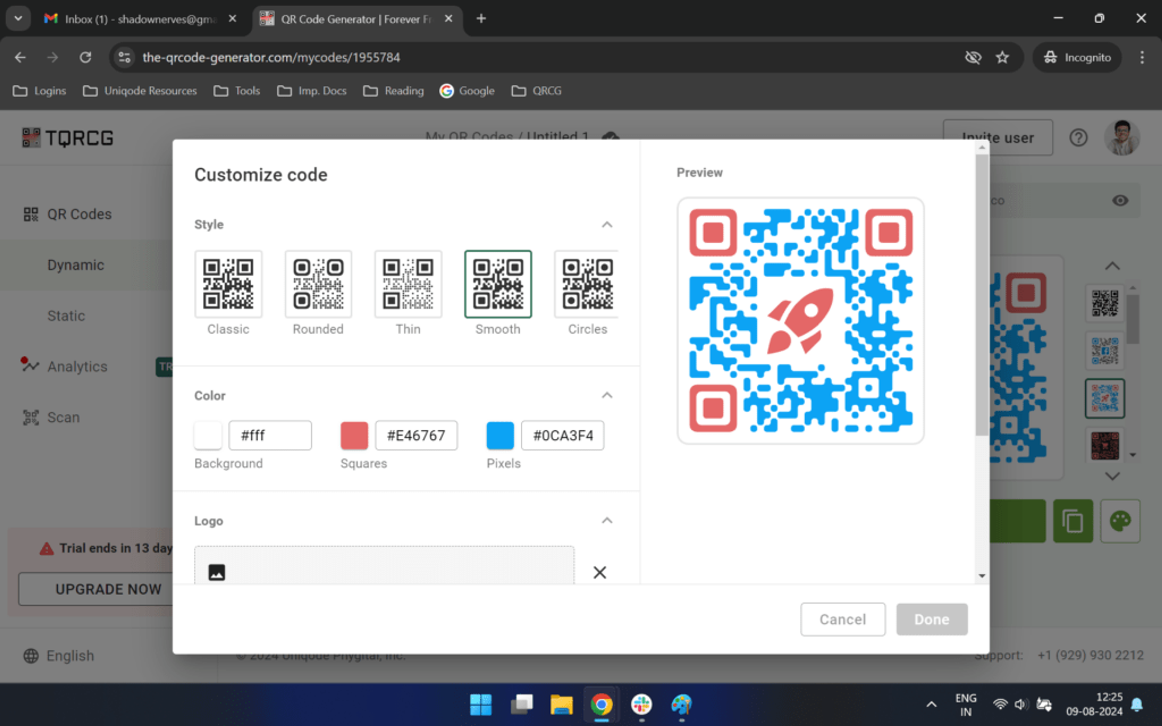 the qr code generator tqrcg customization dashboard