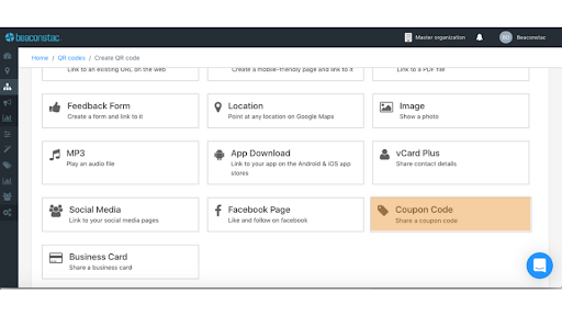 Select Coupon QR Code from Uniqode’s dashboard