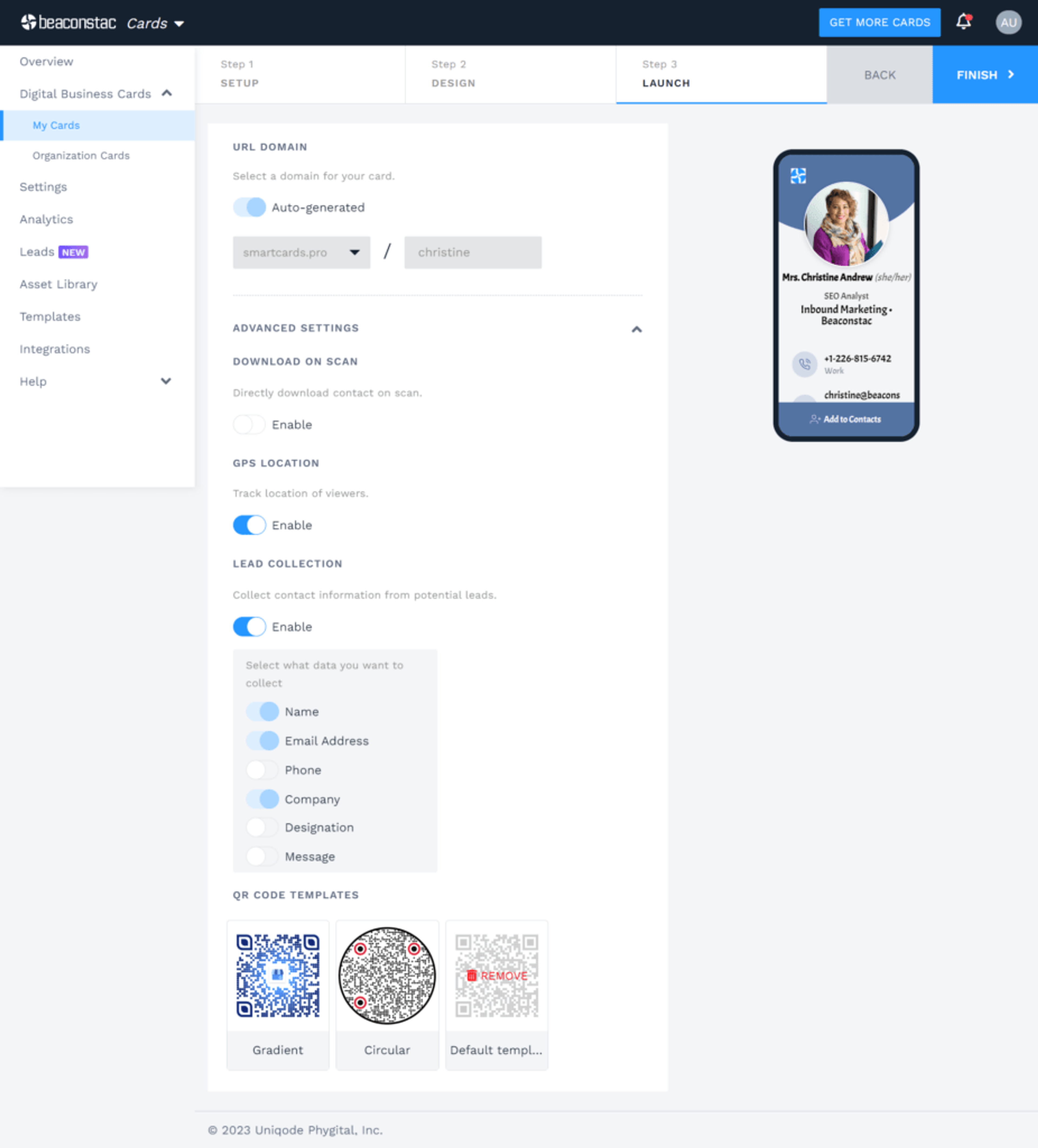 Enable or disable networking features of digital business card
