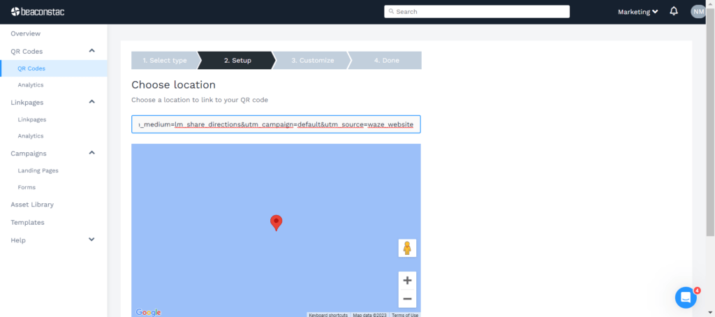 Insert the location URL in the field below