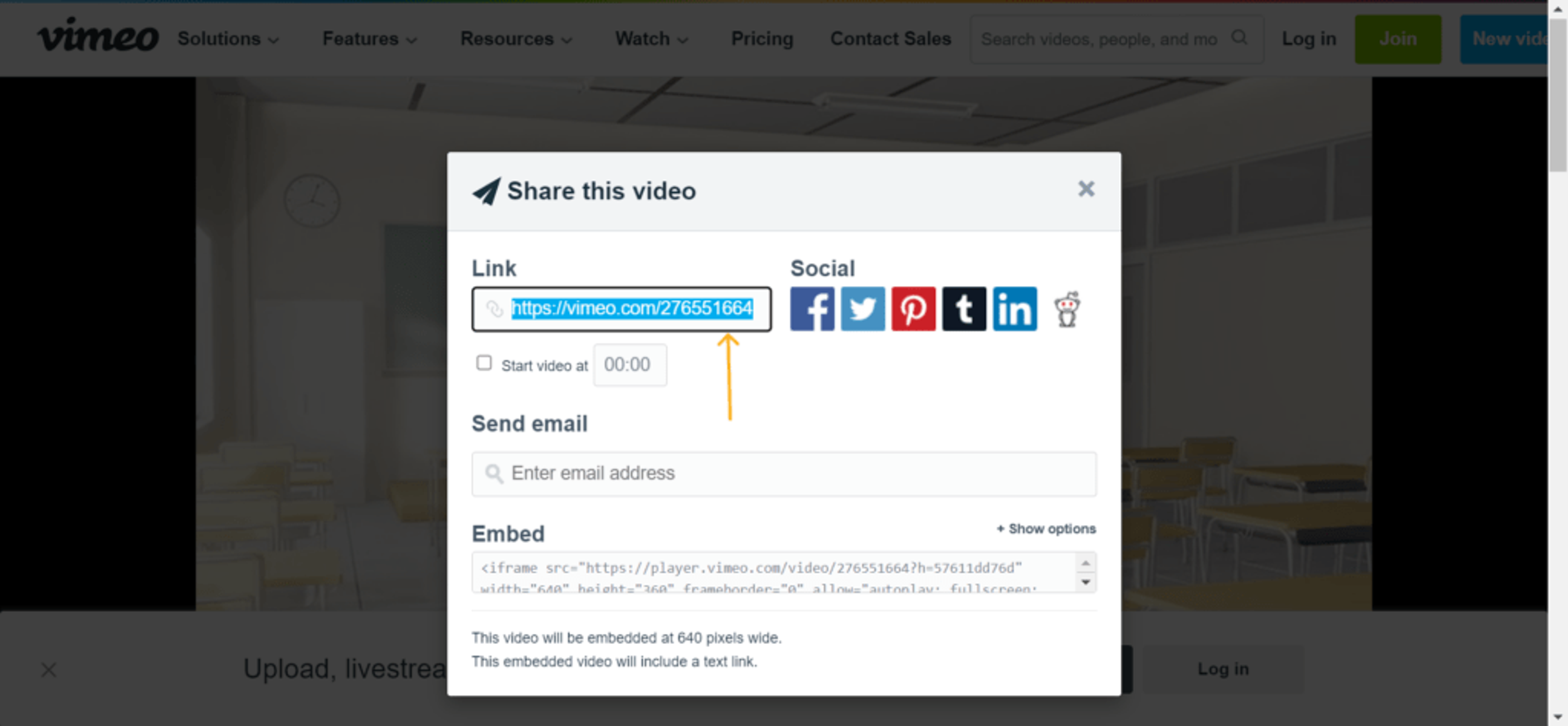 Copy the URL to your Vimeo Video