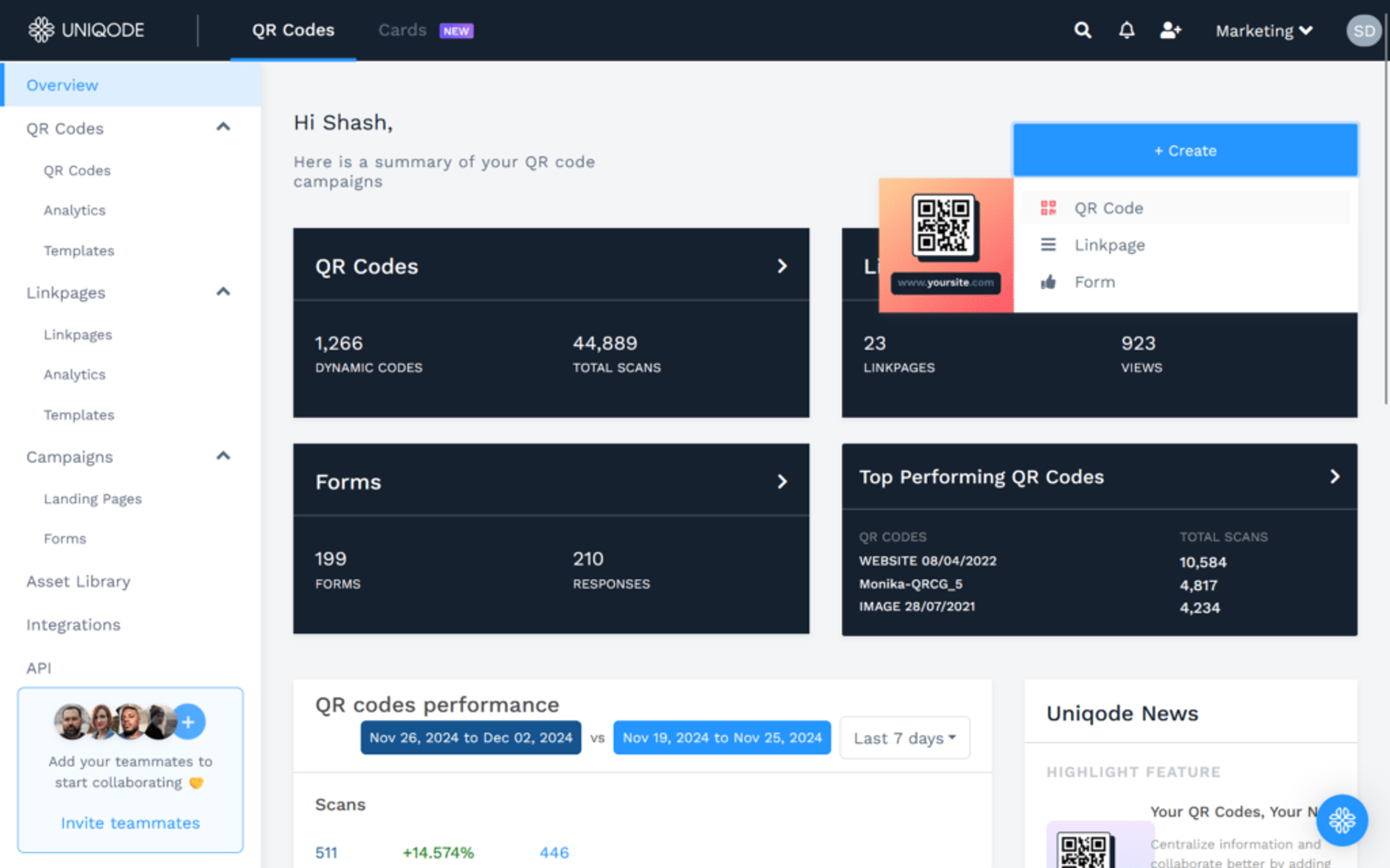 Choose a qr code type to create a playlist QR Code with Uniqode