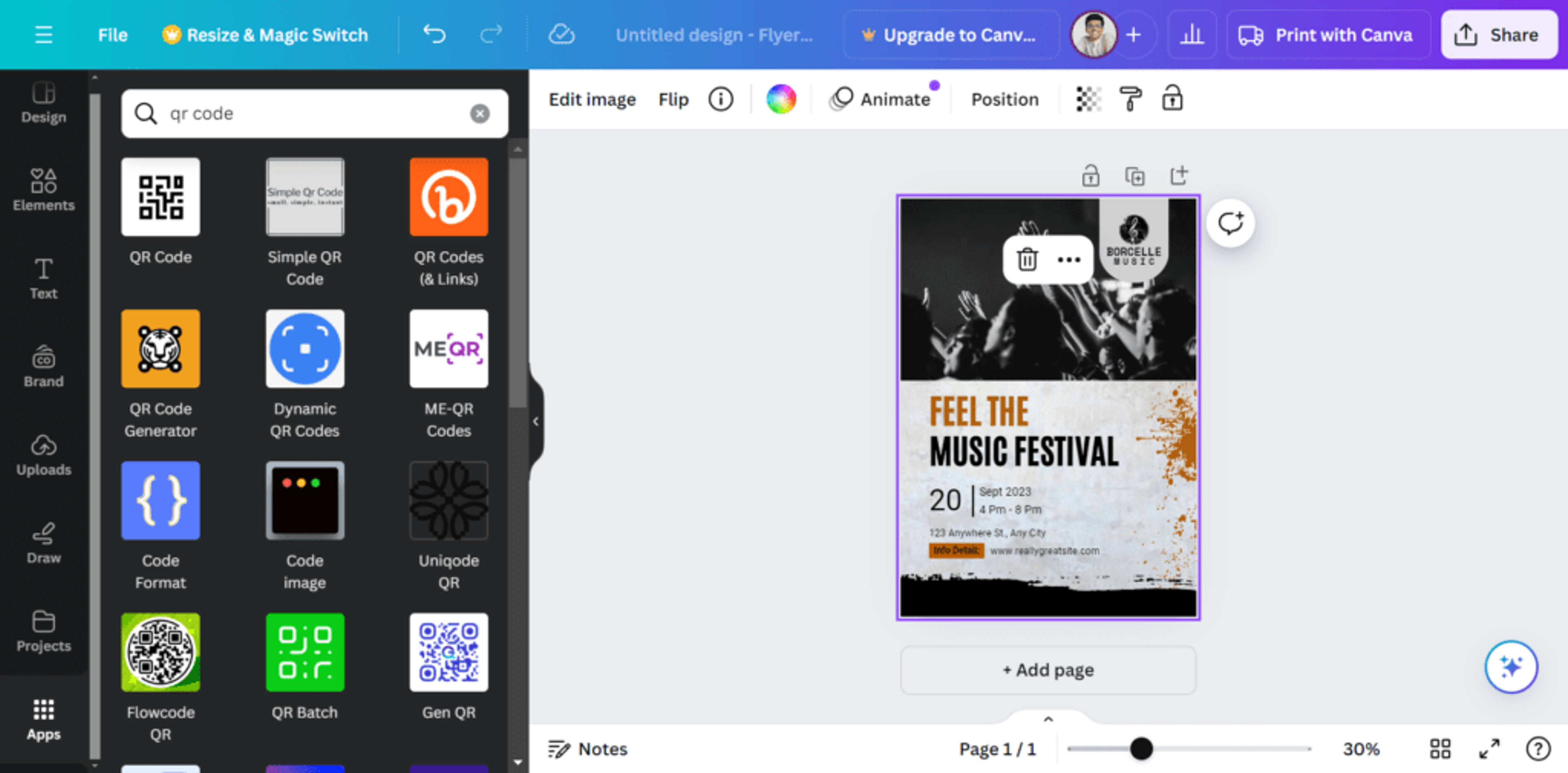 canva qr code add on options