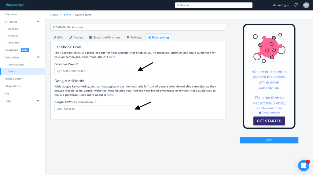 Fill in the relevant fields