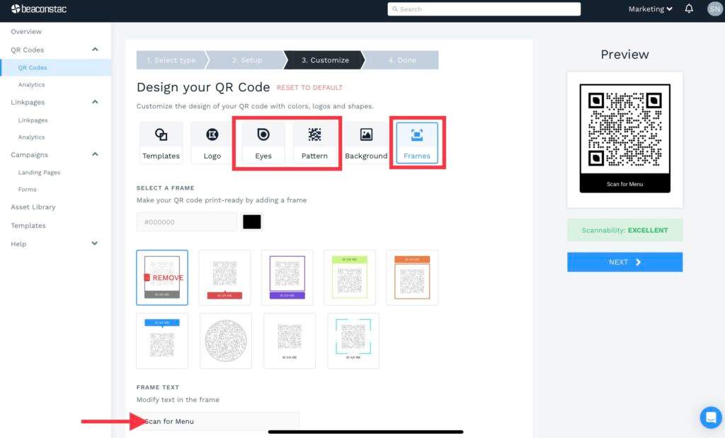 Customize the menu QR Code