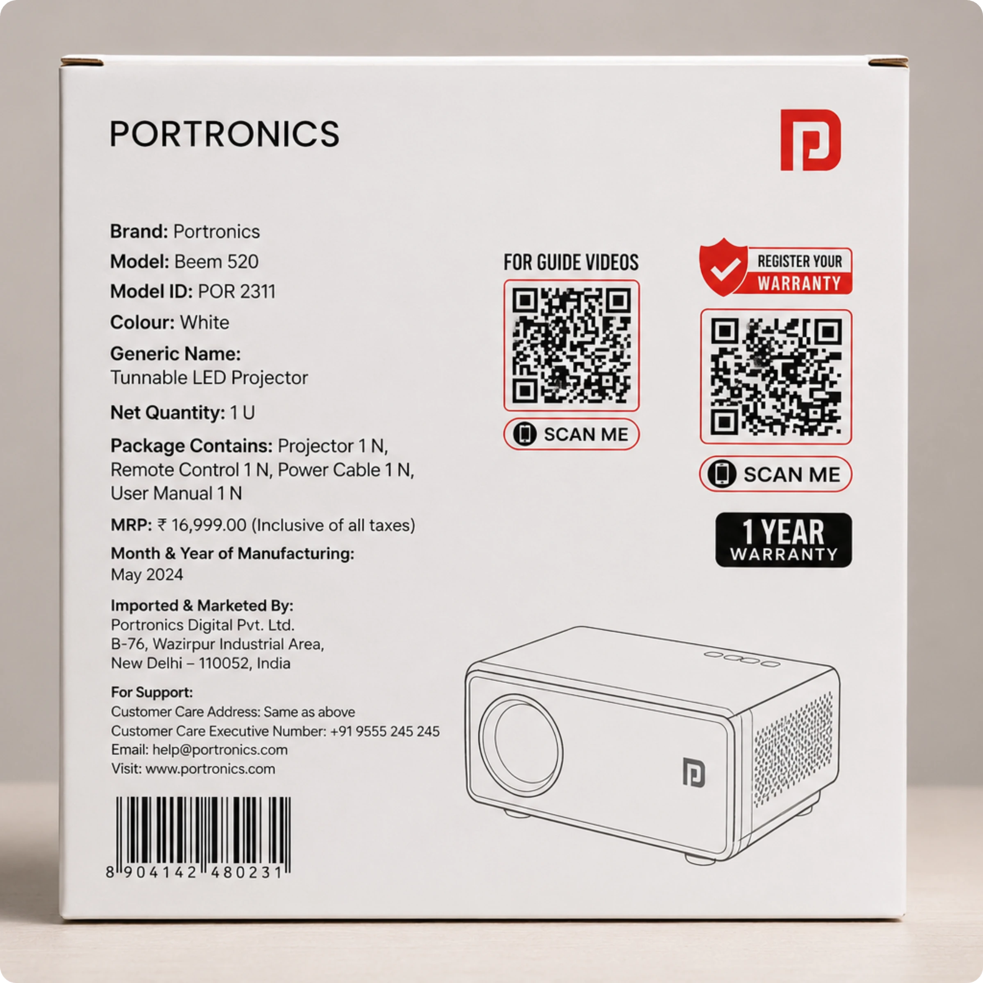 a portronics packaging that has a QR Code leading to tutorials