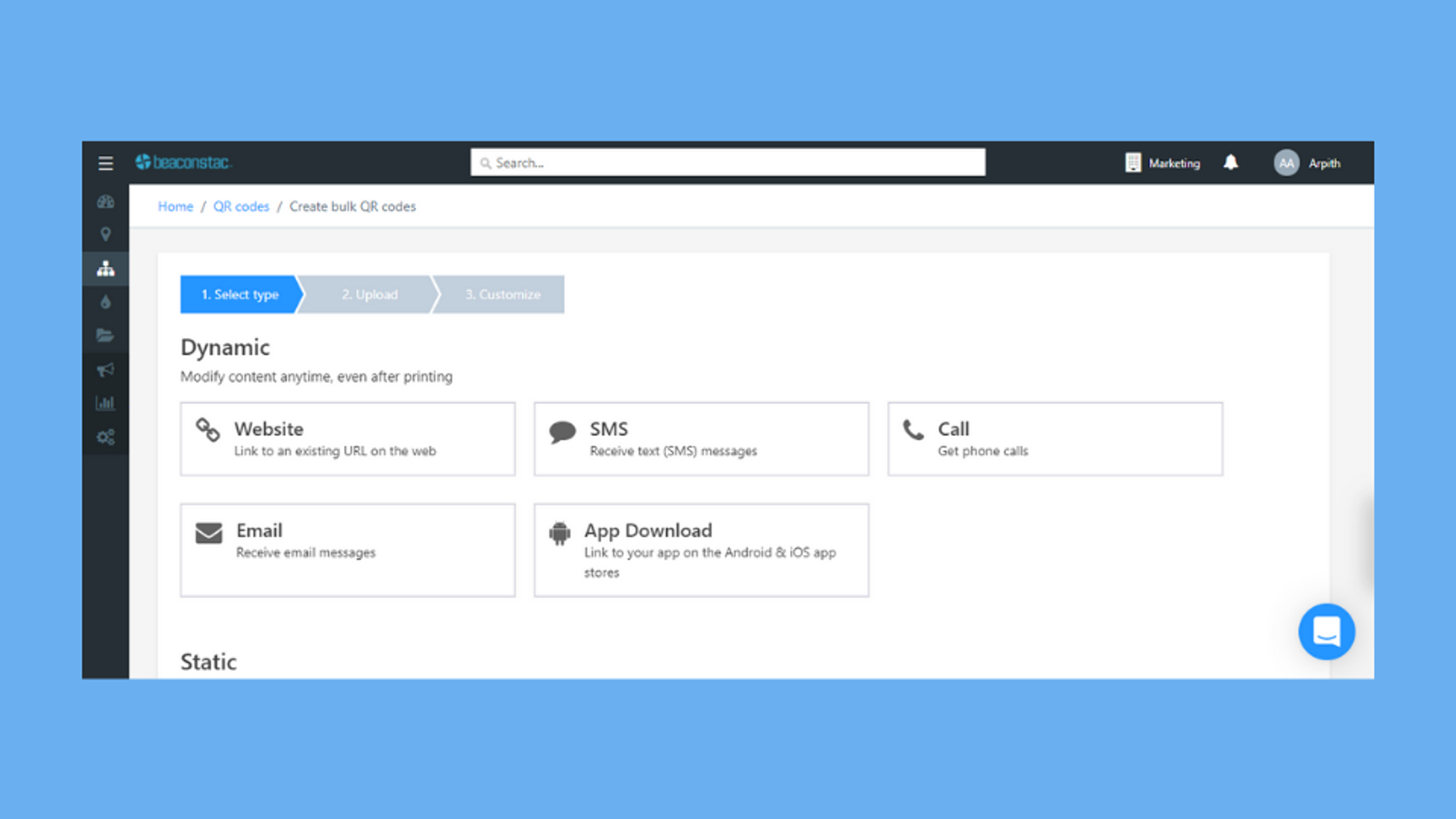 Choose the QR Code type